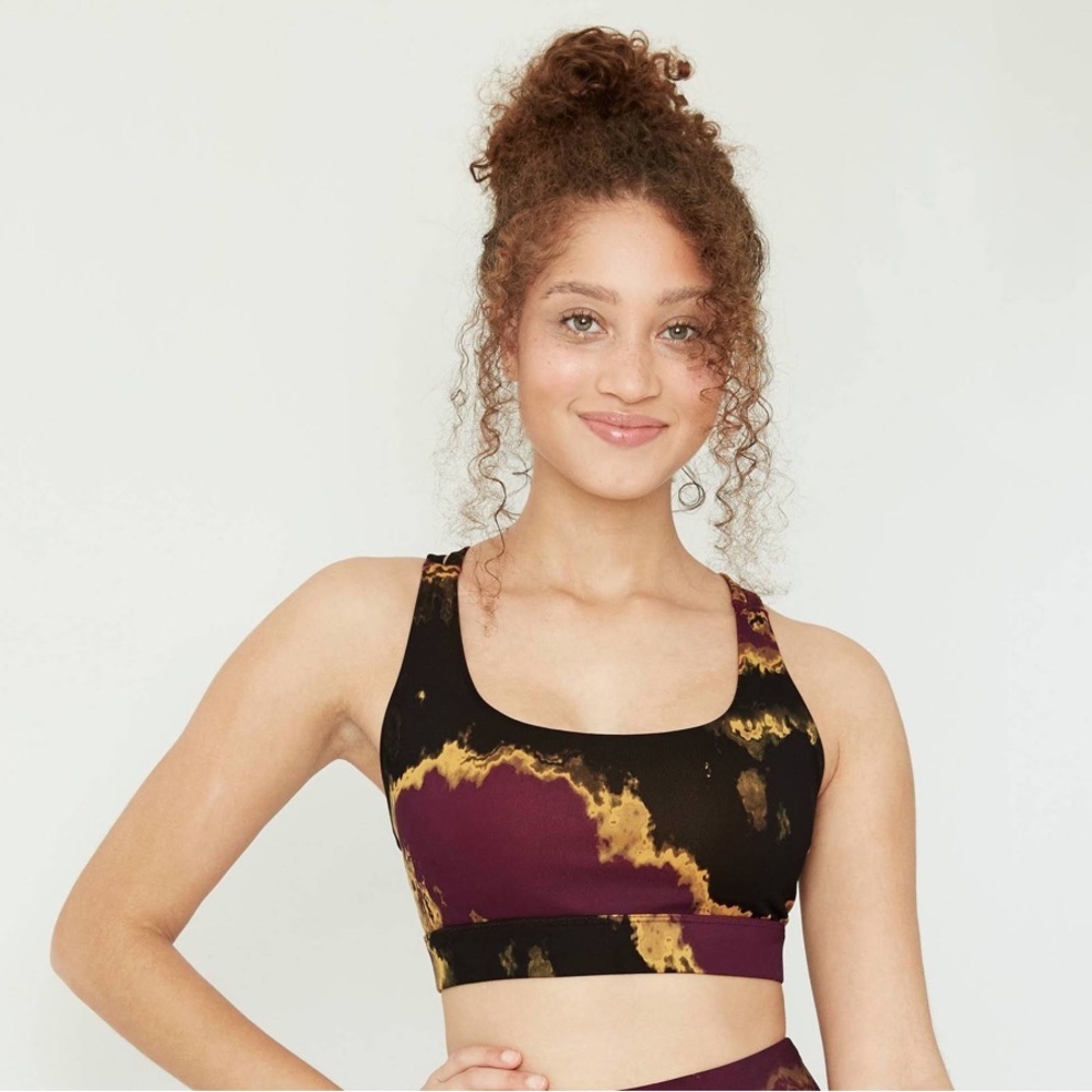 NWT Joy Lab Tie-Dye Scoop Neck Racerback Sports Bra Black & Maroon Marble XS